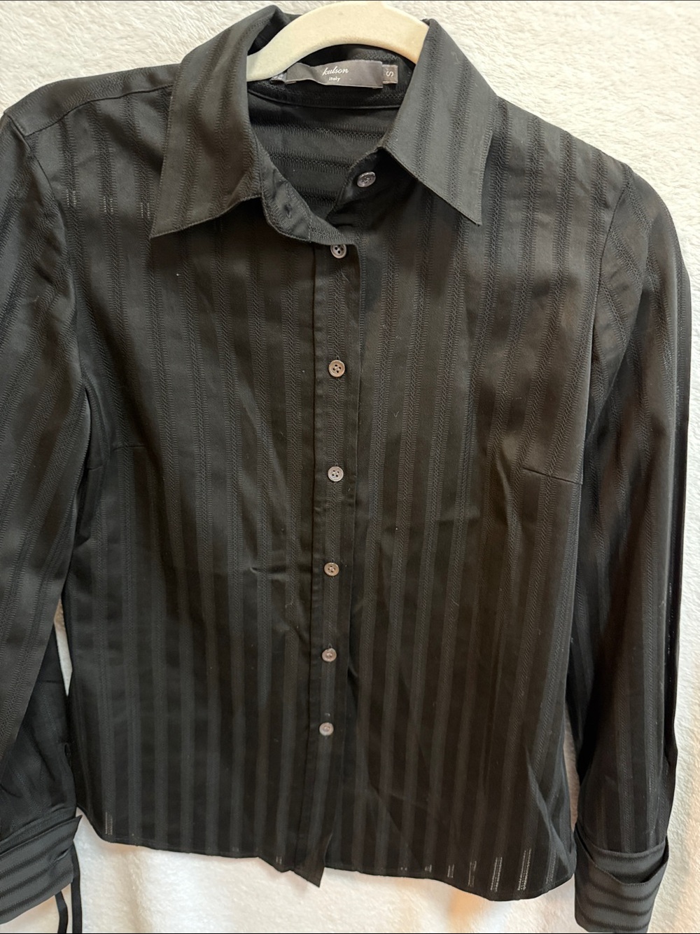Women's Black Vertical-Stripe Button-Down Shirt